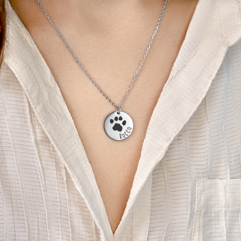 Collier Personnalisé Motif Patte avec Texte Devant