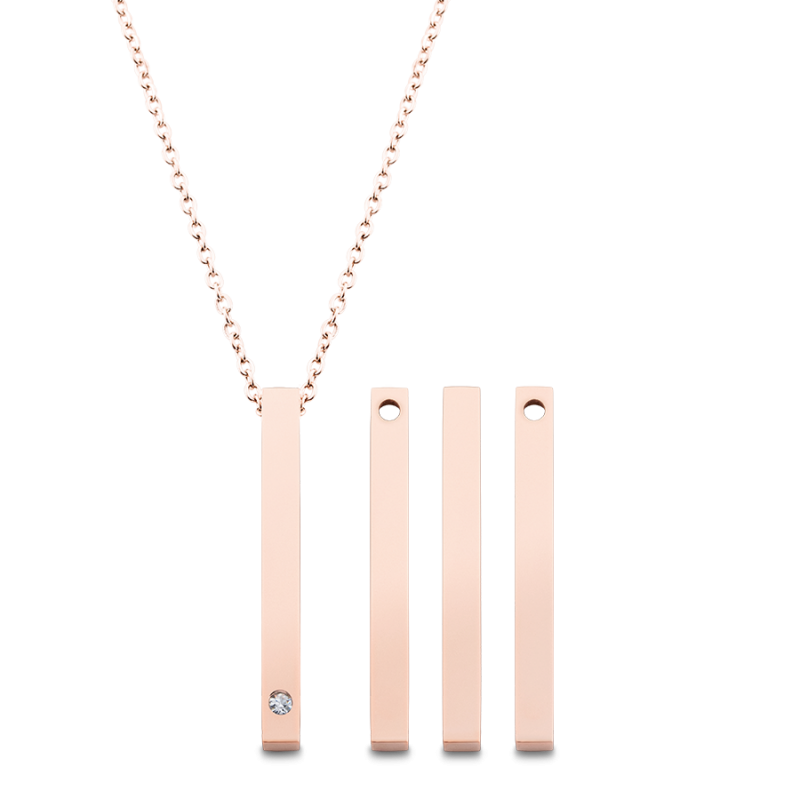 Collier Personnalisé 4 Faces avec 1 Pierre Porte-Bonheur - Rosegold - 61