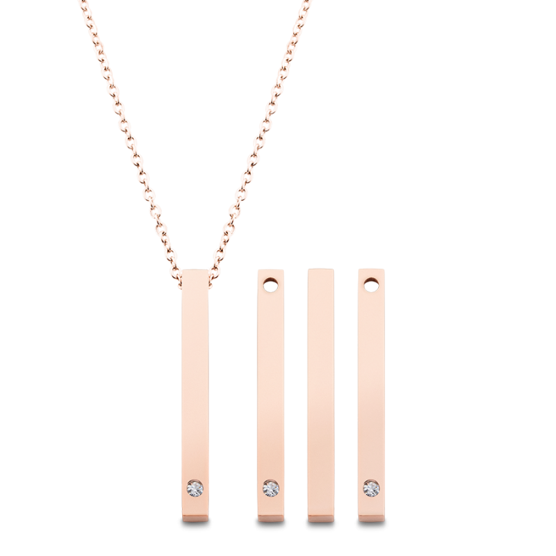 Collier Personnalisé 4 Faces avec 3 Pierres de Naissance - Rosegold - 61