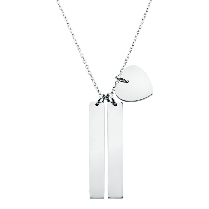 Collier Personnalisé 2 Barres & Coeur - Silver - 60