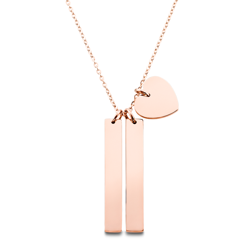 Collier Personnalisé 2 Barres & Coeur - Rosegold - 61