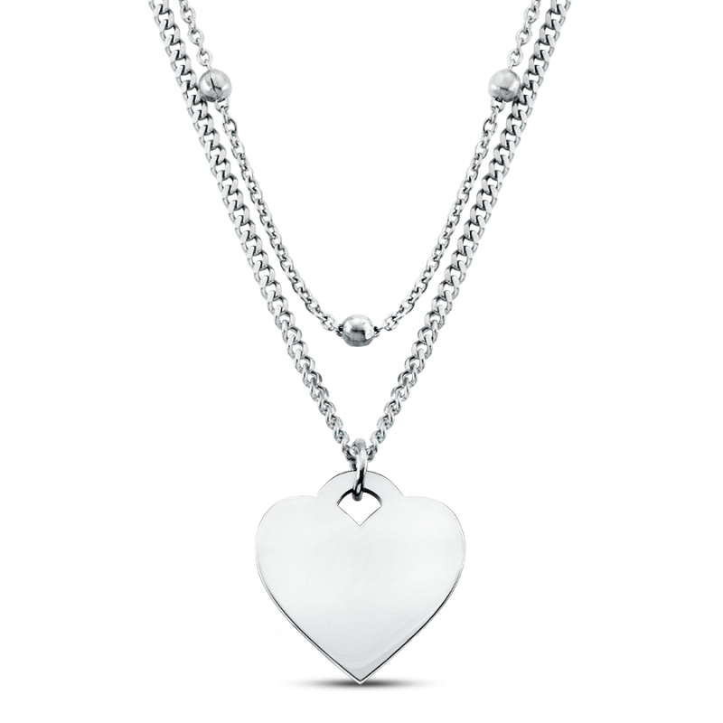 Collier Coeur avec Chaîne Double - Silver - 60