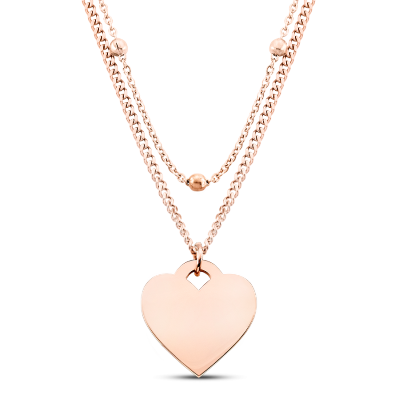 Collier Coeur avec Chaîne Double - Rosegold - 61