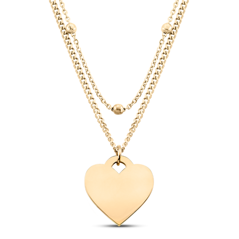 Collier Coeur avec Chaîne Double - Gold - 62