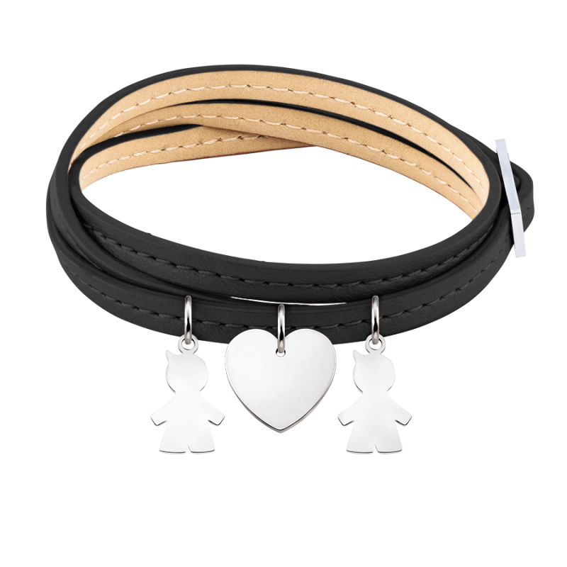 Bracelet Personnalisé Plusieurs Fils en Cuir Noir - Silver - 60