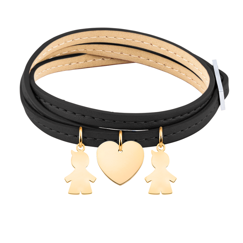 Bracelet Personnalisé Plusieurs Fils en Cuir Noir - Gold - 62