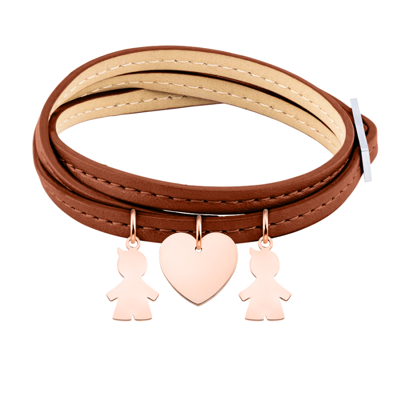 Bracelet Personnalisé Plusieurs Fils en Cuir Marron - Rosegold - 61