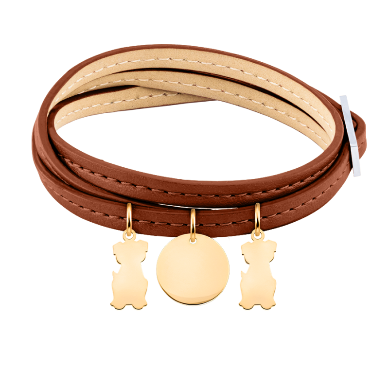 Bracelet Personnalisé Plusieurs Chiens en Cuir Marron - Gold - 62