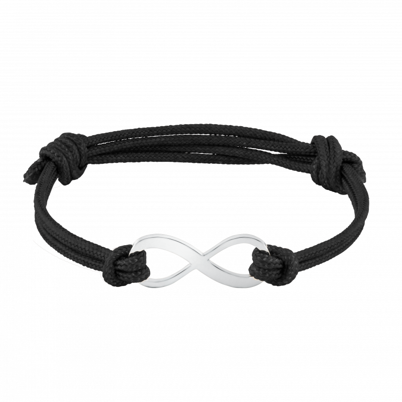 Signe Infini Personnalisé avec Bracelet Corde en Noir - Silver - 60