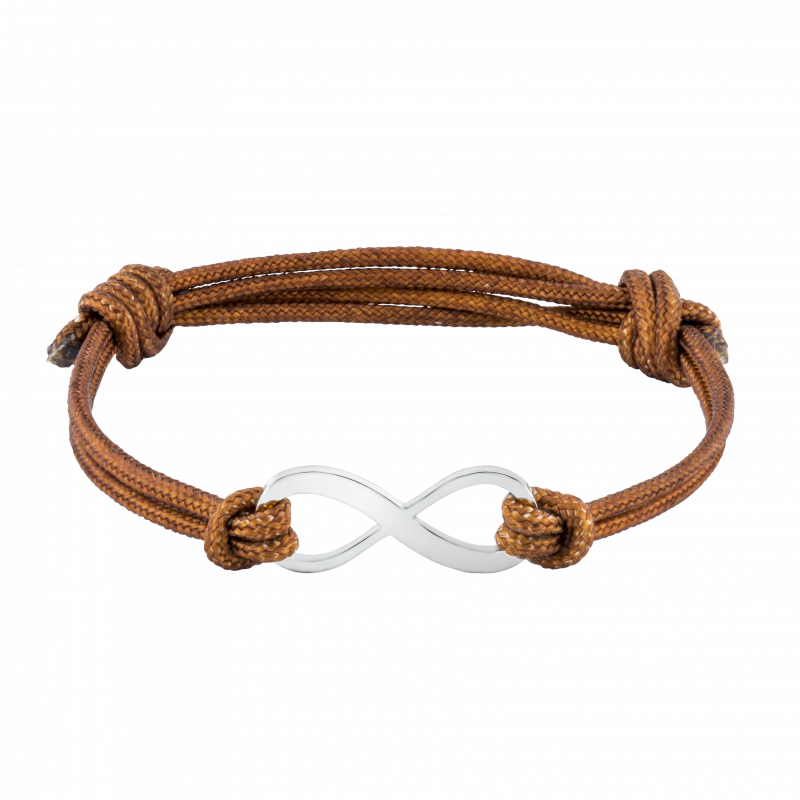 Signe Infini Personnalisé avec Bracelet Corde en Marron - Silver - 60