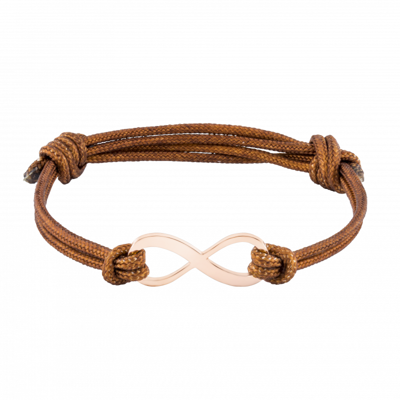 Signe Infini Personnalisé avec Bracelet Corde en Marron - Rosegold - 61