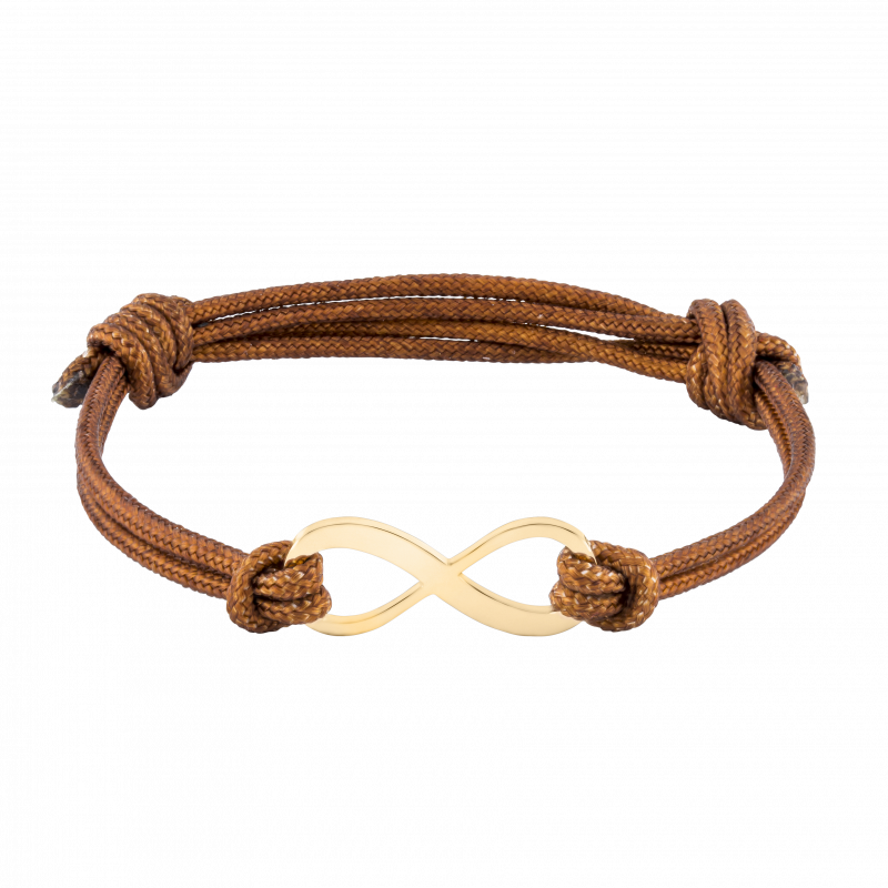 Signe Infini Personnalisé avec Bracelet Corde en Marron - Gold - 62