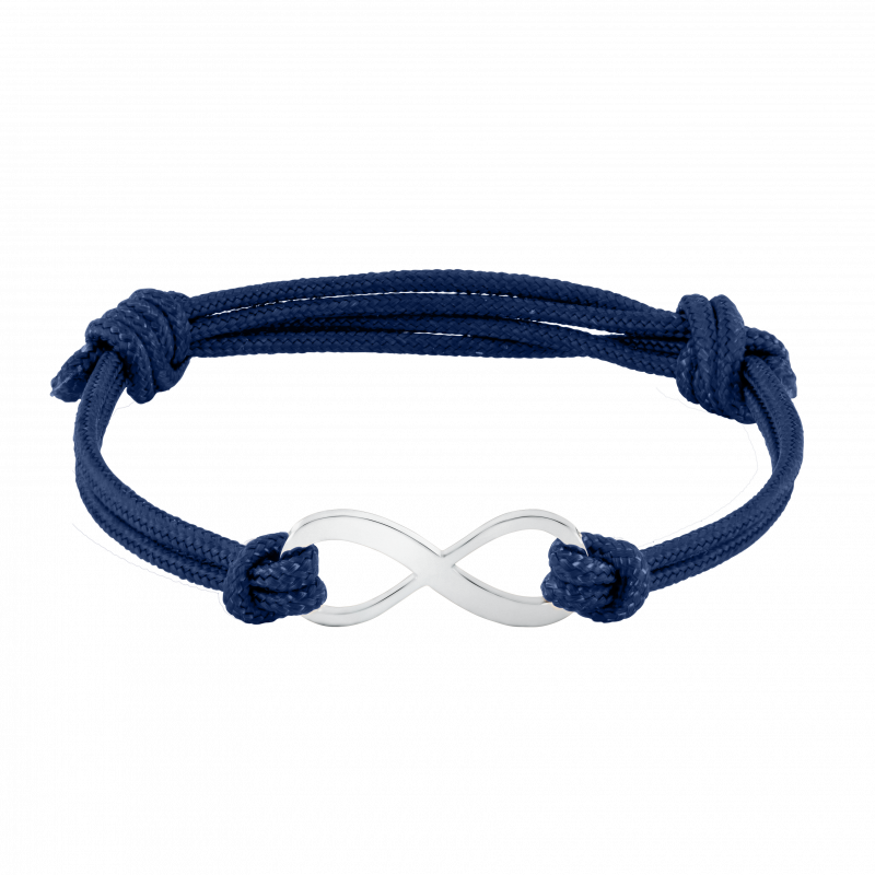 Signe Infini Personnalisé avec Bracelet Corde en Bleu - Silver - 60