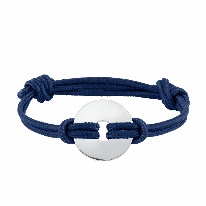 Disque Personnalisé avec Bracelet Corde en Bleu - Silver - 60