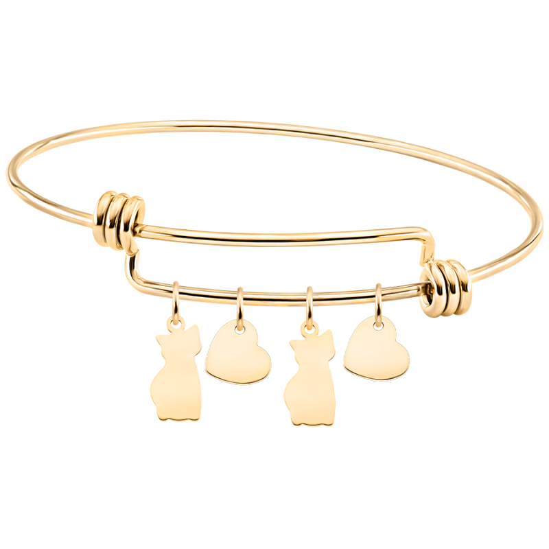 Bracelet Jonc Personnalisé Plusieurs Chats Amour - Gold - 62