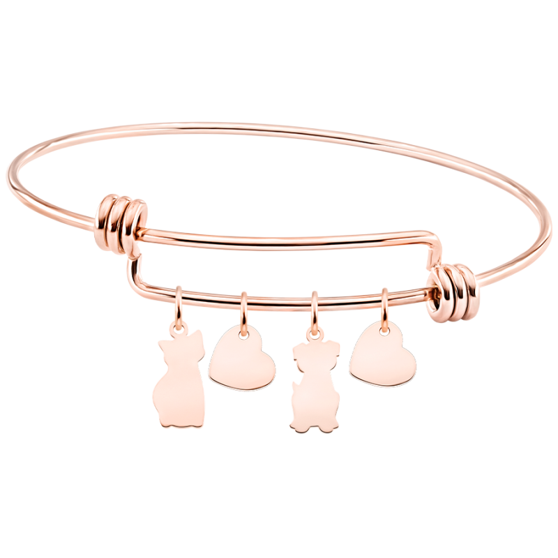 Bracelet Jonc Personnalisé Chat et Chien Amour - Rosegold - 61