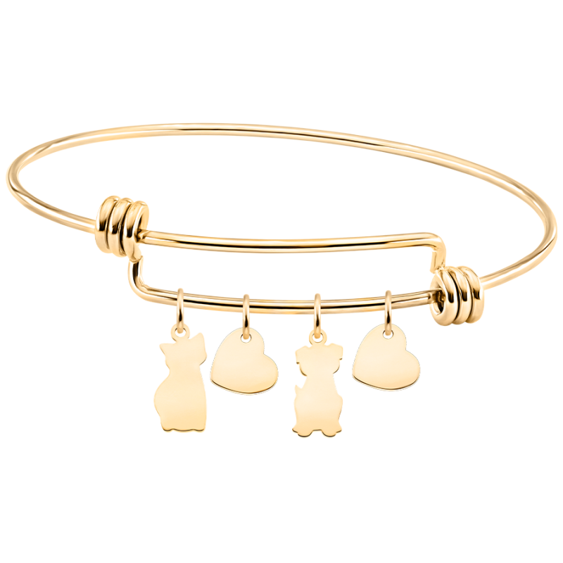 Bracelet Jonc Personnalisé Chat et Chien Amour - Gold - 62