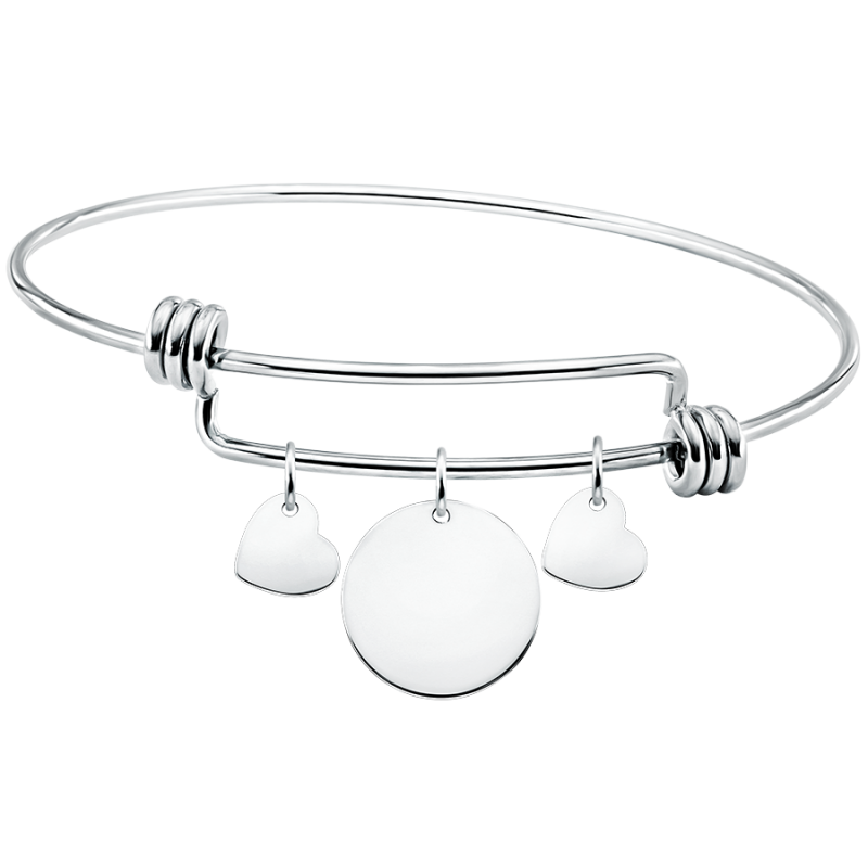 Bracelet Jonc Personnalisé Cercle et Coeurs - Silver - 60