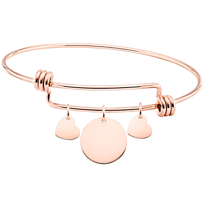 Bracelet Jonc Personnalisé Cercle et Coeurs - Rosegold - 61