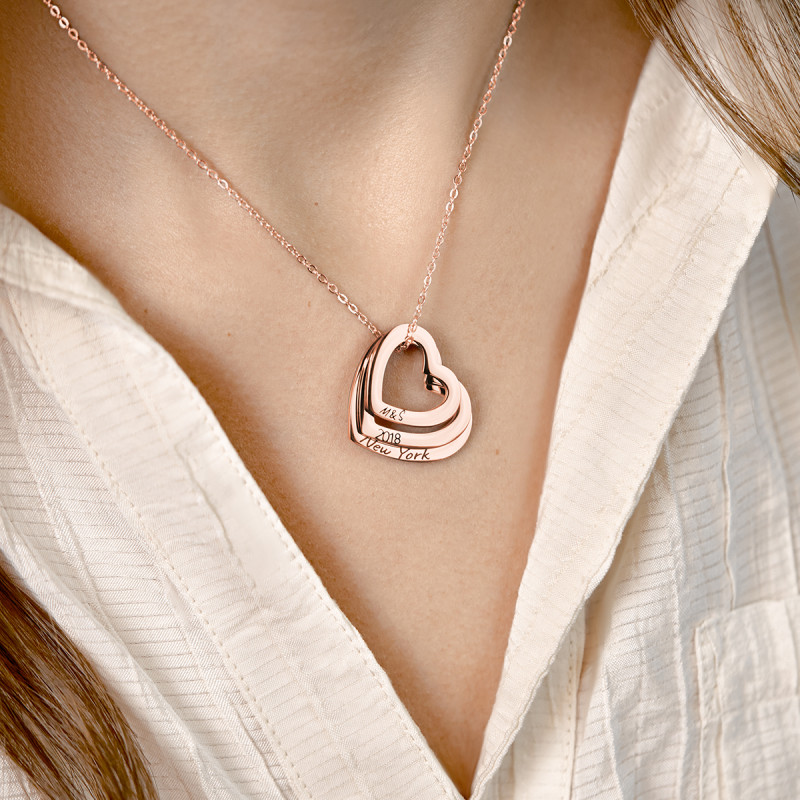 Collier Personnalisé 3 Coeurs - Rosegold - 61