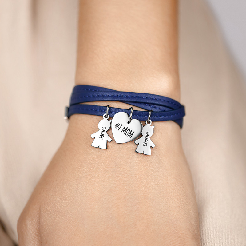 Bracelet Personnalisé Plusieurs Fils en Cuir Bleu