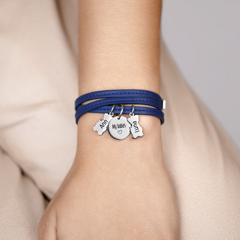 Bracelet Personnalisé Plusieurs Chiens en Cuir Bleu