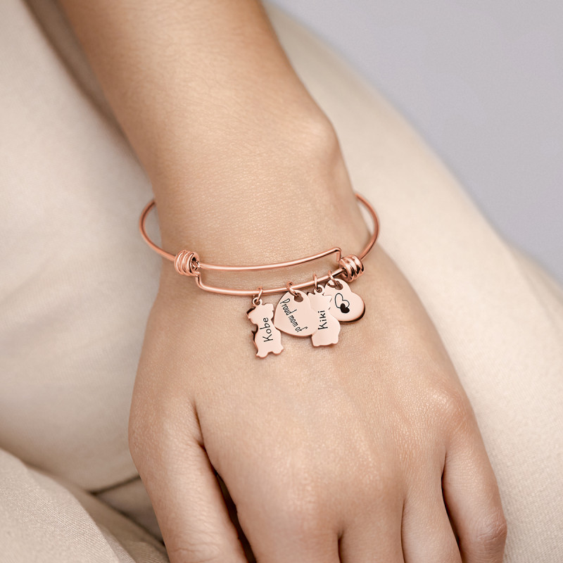 Bracelet Jonc Personnalisé Chat et Chien Amour - Rosegold - 61