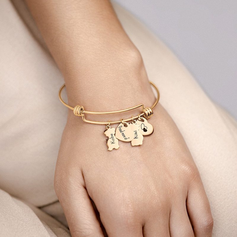 Bracelet Jonc Personnalisé Chat et Chien Amour - Gold - 62