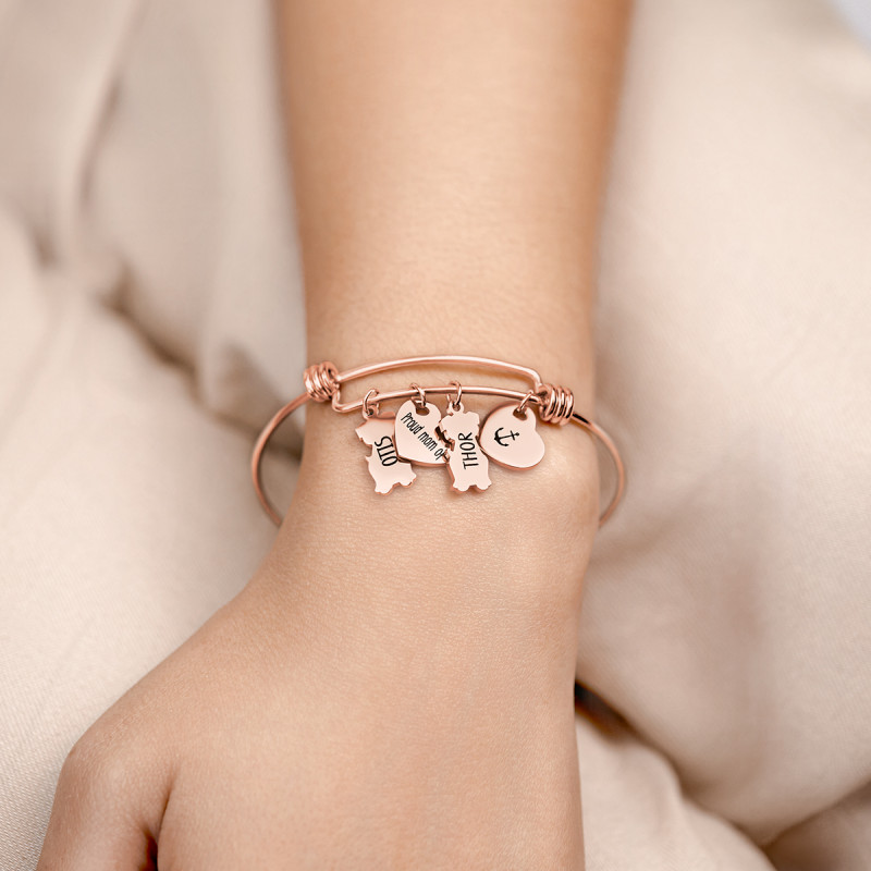 Bracelet Jonc Personnalisé Plusieurs Chiens Amour - Rosegold - 61