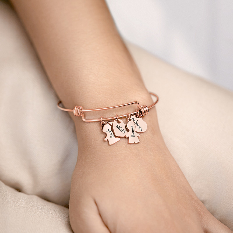 Bracelet Jonc Personnalisé Fils et Fille - Rosegold - 61