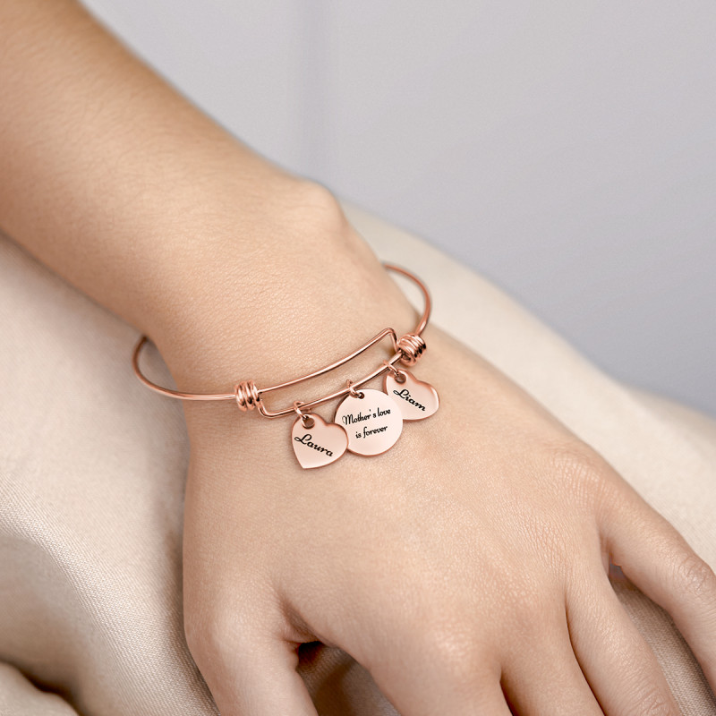 Bracelet Jonc Personnalisé Cercle et Coeurs - Rosegold - 61