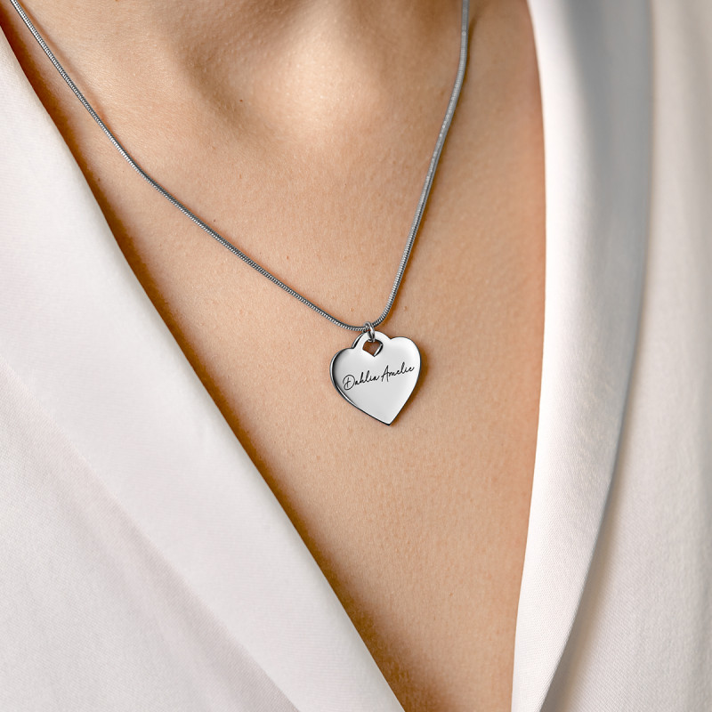 Collier Coeur avec Chaîne de Luxe - Silver - 60