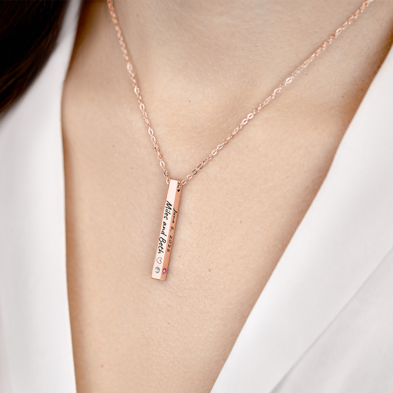 Collier Personnalisé 4 Faces avec 2 Pierres Porte-Bonheur - Rosegold - 61