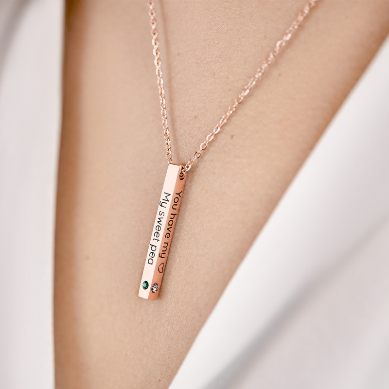 Collier Personnalisé 4 Faces avec 3 Pierres de Naissance - Rosegold - 61