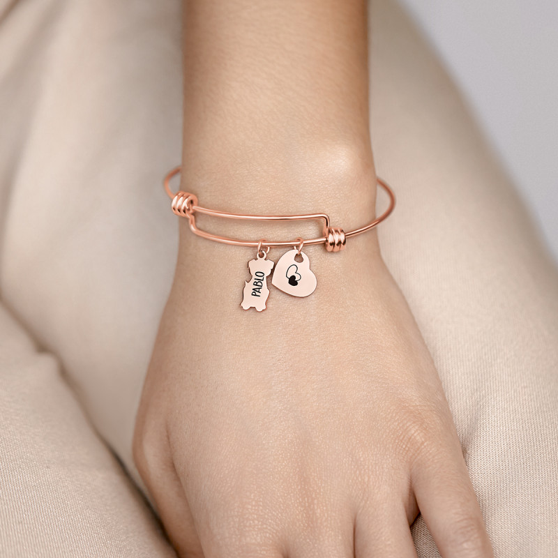 Bracelet Jonc Personnalisé Chien Amour - Rosegold - 61