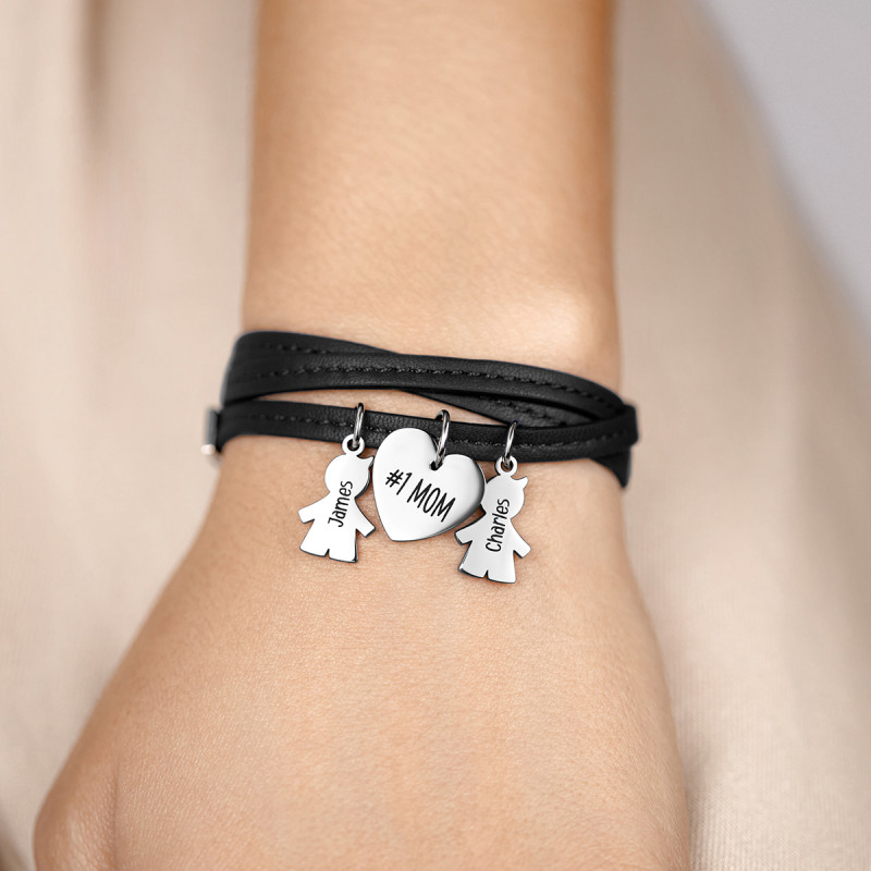 Bracelet Personnalisé Plusieurs Fils en Cuir Noir