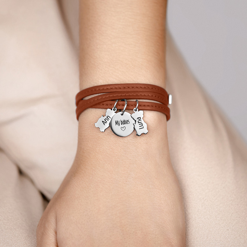 Bracelet Personnalisé Plusieurs Chiens en Cuir Marron