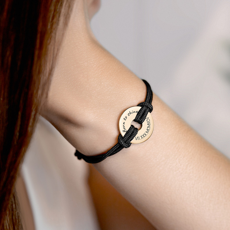 Disque Personnalisé avec Bracelet Corde en Noir - Gold - 62