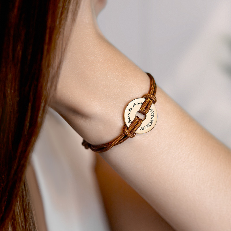 Disque Personnalisé avec Bracelet Corde en Marron - Gold - 62