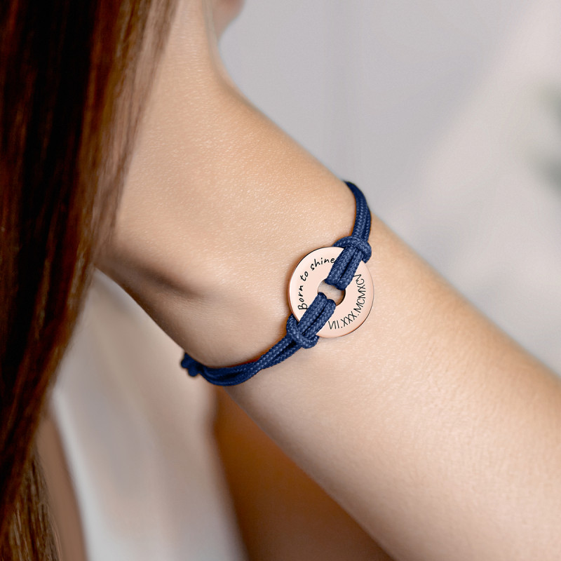 Disque Personnalisé avec Bracelet Corde en Bleu - Rosegold - 61