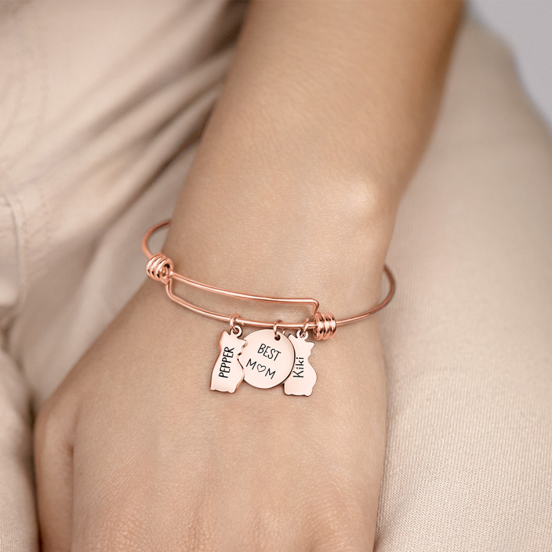 Bracelet Jonc Personnalisé Plusieurs Chats - Rosegold - 61