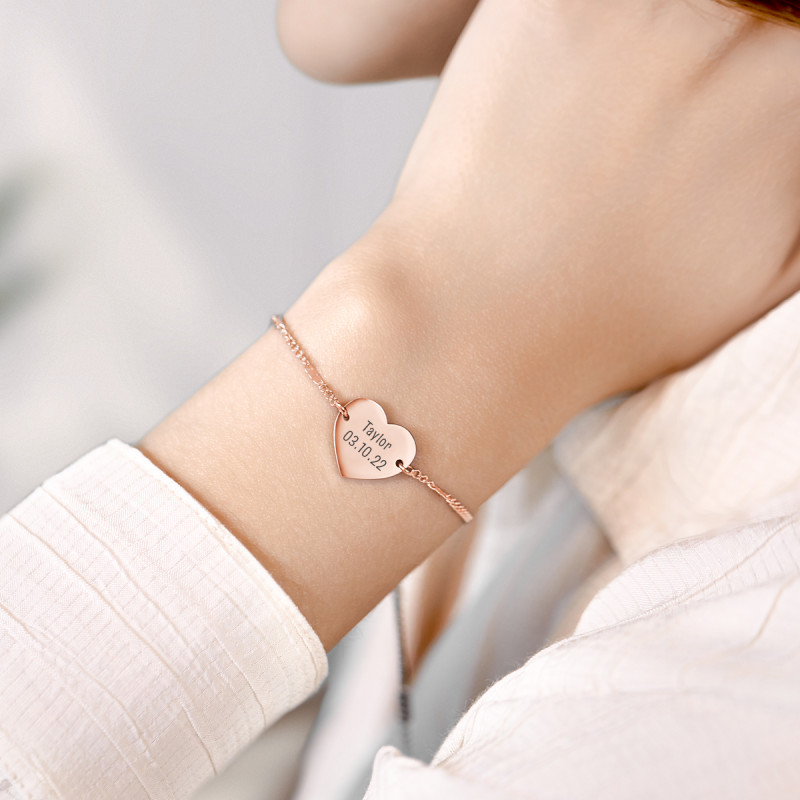 Coeur Personnalisé avec Bracelet Réglable - Rosegold - 61