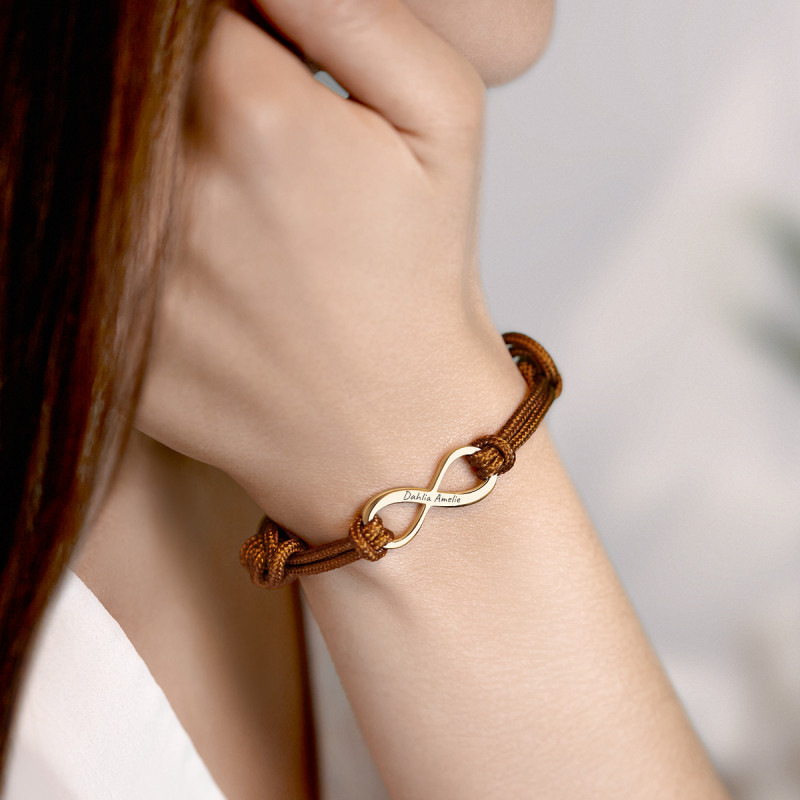 Signe Infini Personnalisé avec Bracelet Corde en Marron - Gold - 62